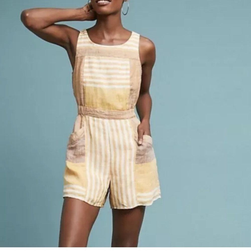 Ett:twa by Anthropologie Boho Linen Romper Size 6